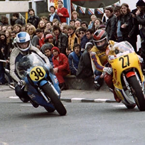 Ernst Gschwender (Yamaha) and Steve Henshaw (Coppock Suzuki) 1981 Senior TT
