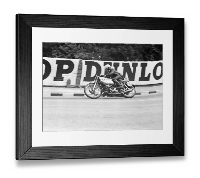 Framed Print : Ted Frend at Braddan Bridge: 1950 Senior TT