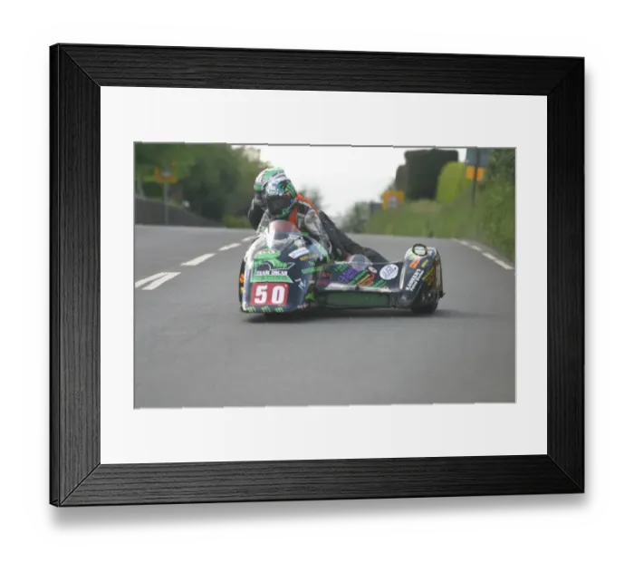 Framed Print : Debbie Barron & Robert Lunt (Ireson Kawasaki) 2012 Sidecar TT