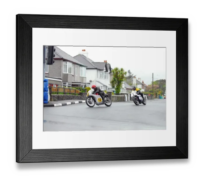 Framed Print : Bill Swallow (Matchless) and Alan Oversby (Triumph) 2013 Pre TT Classic Framed Print : Bill Swallow (Matchless) and Alan Oversby (Triumph) 2013 Pre TT Classic