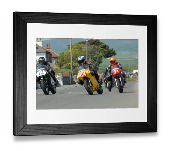 Framed Print : Dave Madsen-Mygdal (Triumph) and Jarno Malinen (Harley Davidson) and James Ford (Ducati) 2012 Pre TT Classic Framed Print : Dave Madsen-Mygdal (Triumph) and Jarno Malinen (Harley Davidson) and James Ford (Ducati) 2012 Pre TT Classic