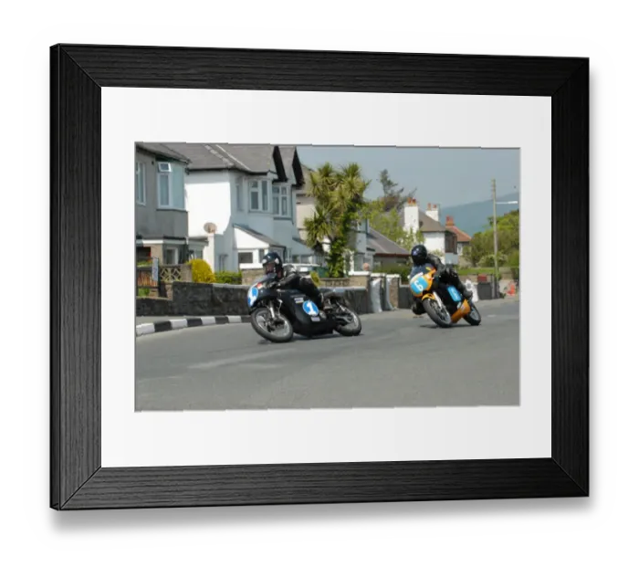 Framed Print : Alan Oversby (AJS) and Ken Davis (Honda) 2012 Pre TT Classic