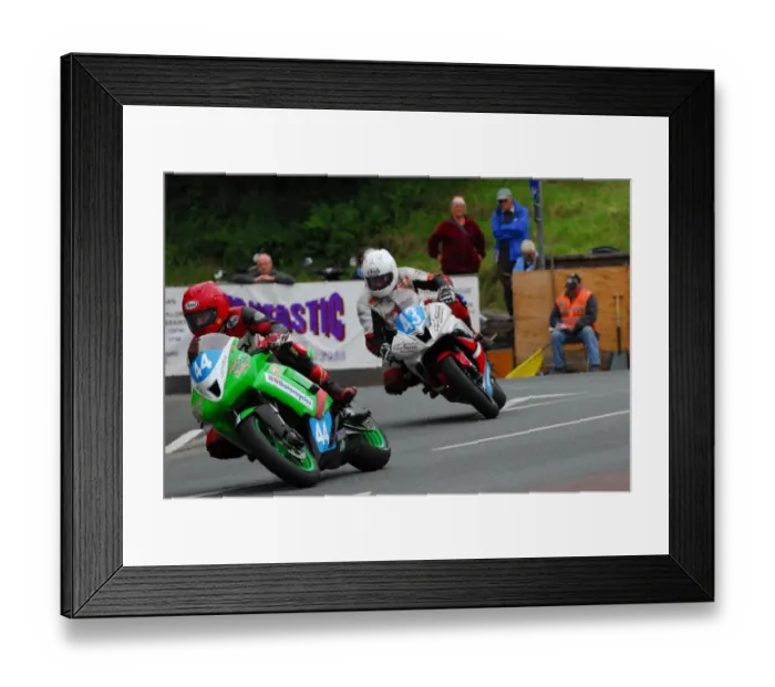 Framed Print : Chris Moore (Kawasaki) and Gordon Donaghy (Yamaha) 2012 Junior MGP Framed Print : Chris Moore (Kawasaki) and Gordon Donaghy (Yamaha) 2012 Junior MGP