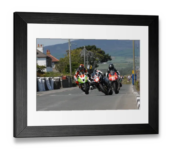 Framed Print : Ryan Farquhar (Kawasaki) and Guy Martin (Suzuki) and Cameron Donald (Honda) 2011 Southern 100 Framed Print : Ryan Farquhar (Kawasaki) and Guy Martin (Suzuki) and Cameron Donald (Honda) 2011 Southern 100
