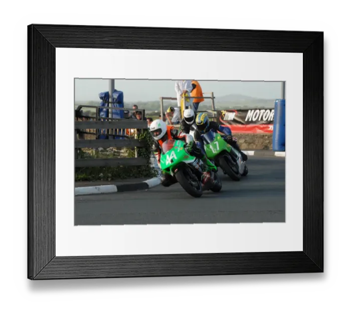 Framed Print : Henrik Voit (Aprilia) and Kevin Strowger (Honda) 2009 Post TT Framed Print : Henrik Voit (Aprilia) and Kevin Strowger (Honda) 2009 Post TT