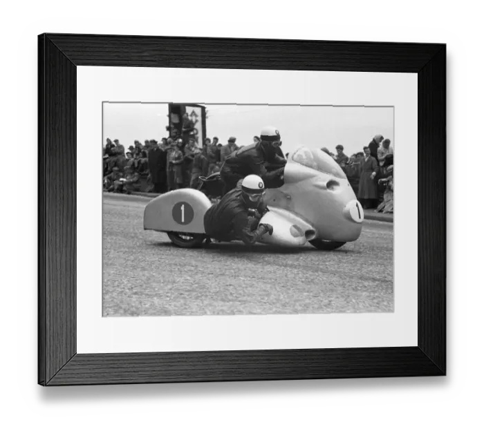 Framed Print : German Wilhelm Noll & Fritz Cron (BMW) at Governor's Bridge, 1955 sidecar TT Framed Print : German Wilhelm Noll & Fritz Cron (BMW) at Governor's Bridge, 1955 sidecar TT