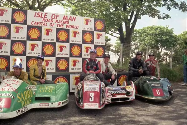 Dave Saville & Nick Roche (Sabre Yamaha), Mick Boddice & Dave Wells (Ireson Honda) and Neil Smith & Steven Mace (Windle Yamaha) 1990 Sidecar TT Race A