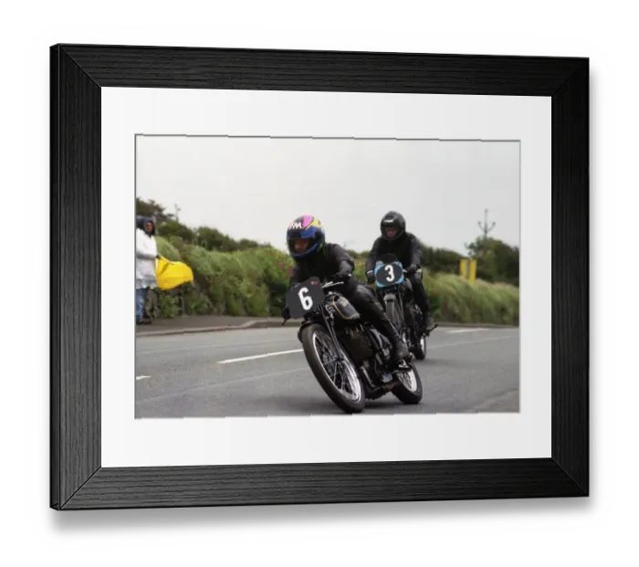Framed Print : Fred Walton and Bernard Guerin (Velocette) 1993 Pre TT Classic Framed Print : Fred Walton and Bernard Guerin (Velocette) 1993 Pre TT Classic