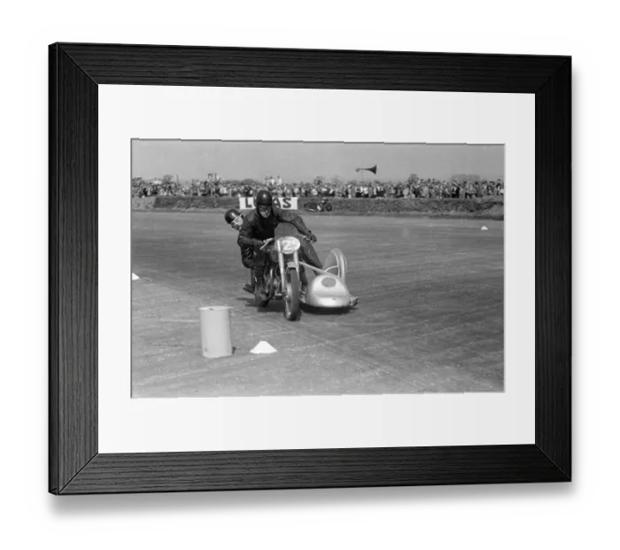 Framed Print : Tommy Bounds & un-named passenger (BSA) 1952 Silverstone Saturday Framed Print : Tommy Bounds & un-named passenger (BSA) 1952 Silverstone Saturday