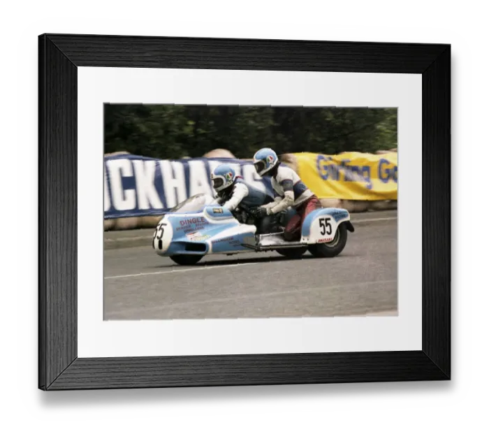 Framed Print : Les Hurst & Eric Ammann (JTR Kawasaki) 1979 Sidecar TT