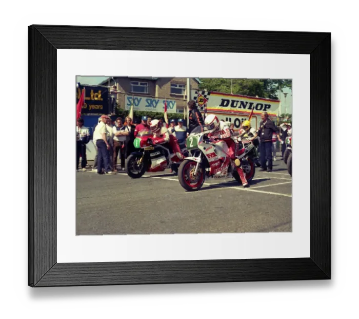 Framed Print : Kevin Wilson (Suzuki) & Geoff Johnson (Yamaha) 1987 Production B TT Framed Print : Kevin Wilson (Suzuki) & Geoff Johnson (Yamaha) 1987 Production B TT