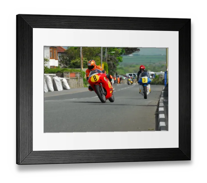 Framed Print : Roy Richardson (Aermacchi) & Bill Swallow (Craven Manx Norton) 2014 Pre TT Classic