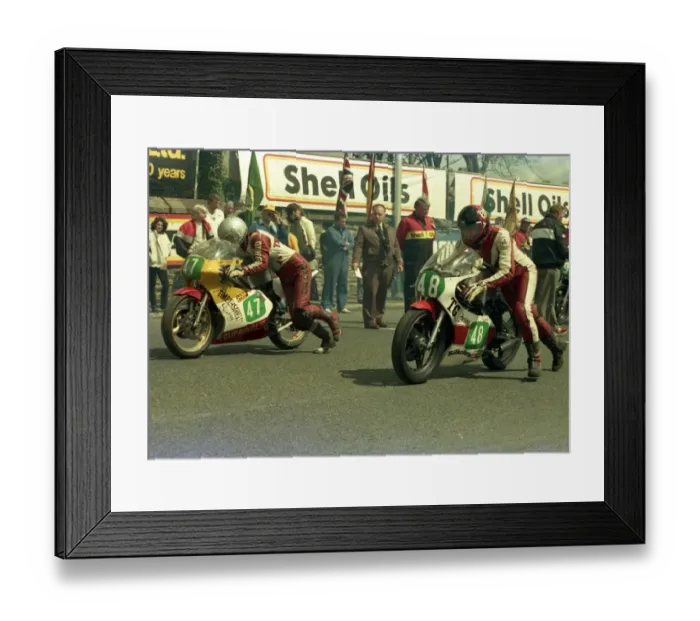 Framed Print : David Johnston (ECM) and Raymond Campbell (Yamaha) 1986 Junior TT Framed Print : David Johnston (ECM) and Raymond Campbell (Yamaha) 1986 Junior TT