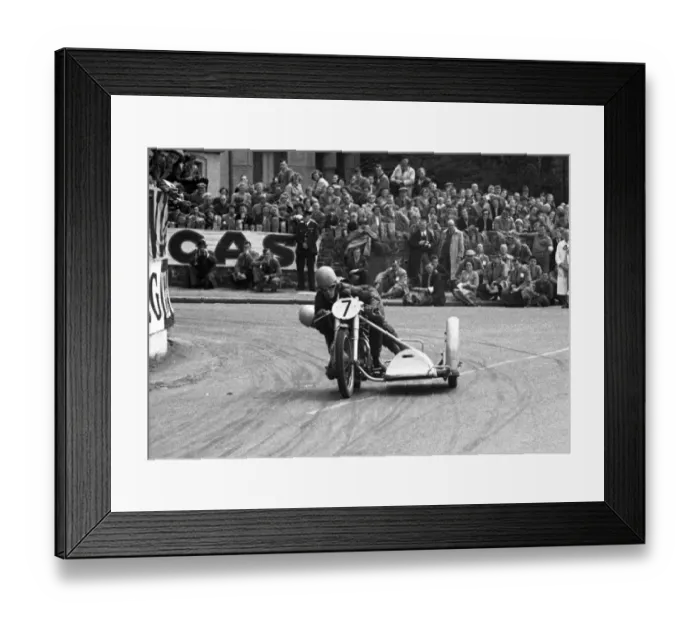 Framed Print : Ted Young & E Milton (Triumph) 1954 Sidecar TT Framed Print : Ted Young & E Milton (Triumph) 1954 Sidecar TT