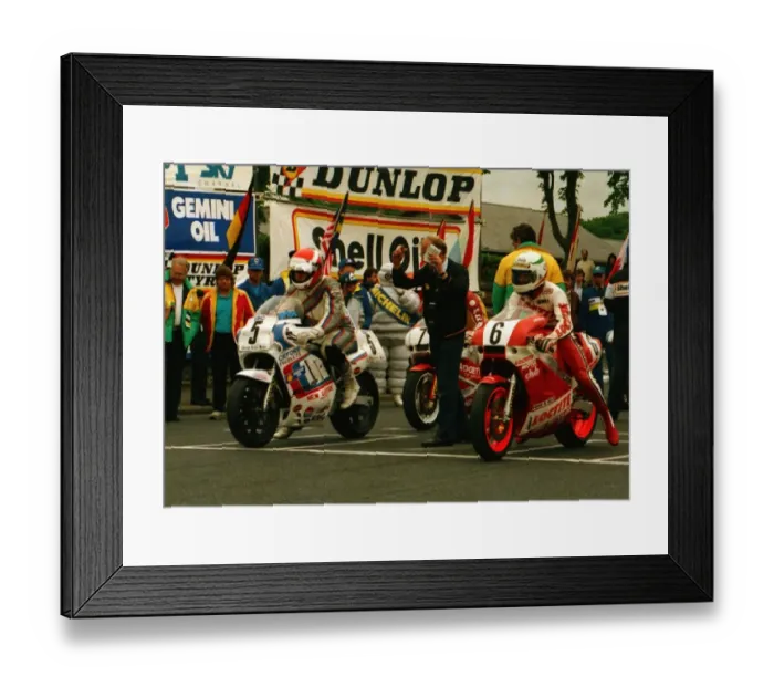 Framed Print : Trevor Nation (Suzuki) and Barry Woodland (Bimota Yamaha) 1988 Formula One TT
