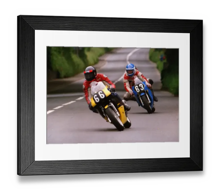 Framed Print : Rich Hawkins (Tigcraft Rotax) leads Mick Jeffreys (Spondon Rotax)1999 Singles TT Framed Print : Rich Hawkins (Tigcraft Rotax) leads Mick Jeffreys (Spondon Rotax)1999 Singles TT