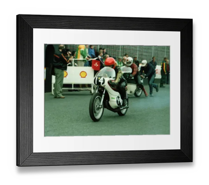 Framed Print : Ralph Crellin (Ossa) 1983 Manx Grand Prix Parade Lap