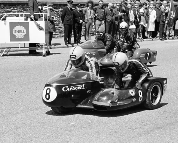 Rudi Kurth & Dane Rowe (Crescent) and Heinz Luthringhauser & Jurgen Cusnik (BMW) 1972 500 Sidecar TT