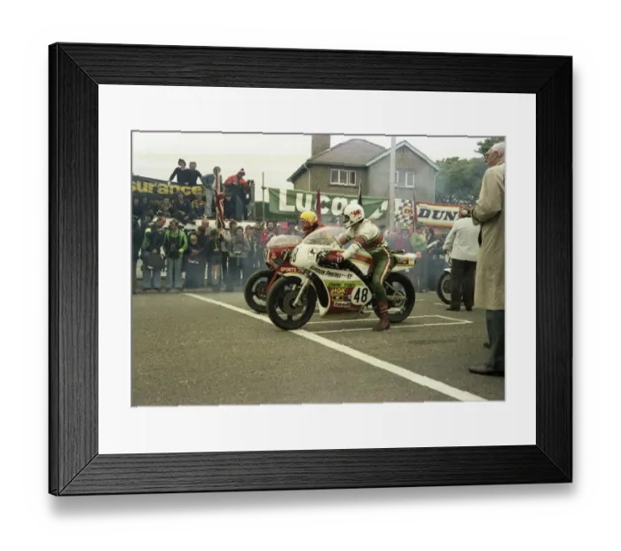 Framed Print : Roger Nicholls (Kawasaki) and Eddie Roberts (Ducati) 1979 Formula One TT Framed Print : Roger Nicholls (Kawasaki) and Eddie Roberts (Ducati) 1979 Formula One TT