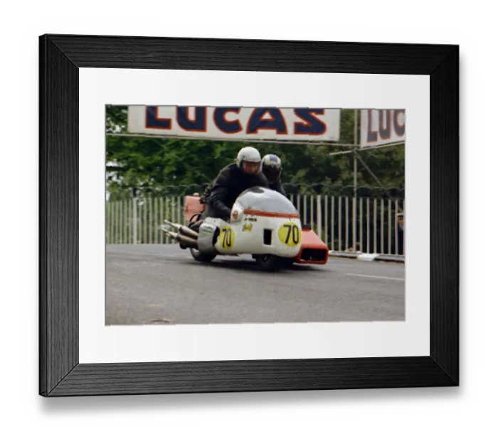 Framed Print : Eric Parkinson & Roger Osbourne (EP Crescent) 1974 750 Sidecar TT