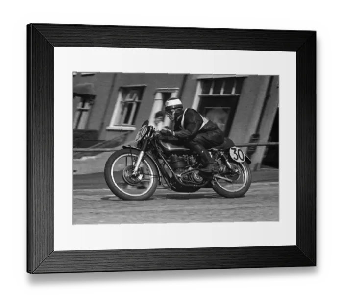 Framed Print : George Salt (AJS) 1953 Junior Manx Grand Prix Framed Print : George Salt (AJS) 1953 Junior Manx Grand Prix