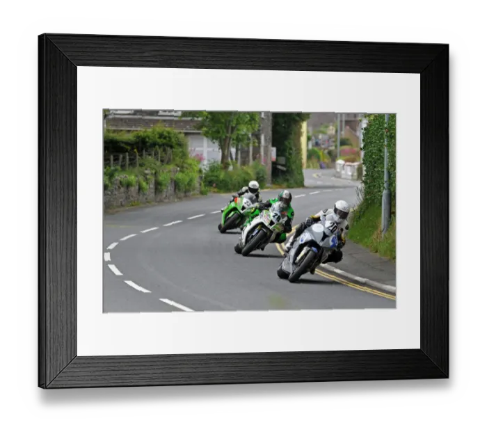 Framed Print : Ben Wylie (BMW) Horst Saiger (Kawasaki) & Stefano Bonetti (Kawasaki) 2014 Senior TT