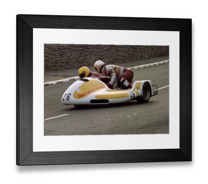 Framed Print : Mick Burcombe & Derek Rumble jnr (Rumble Yamaha) 1980 Sidecar TT