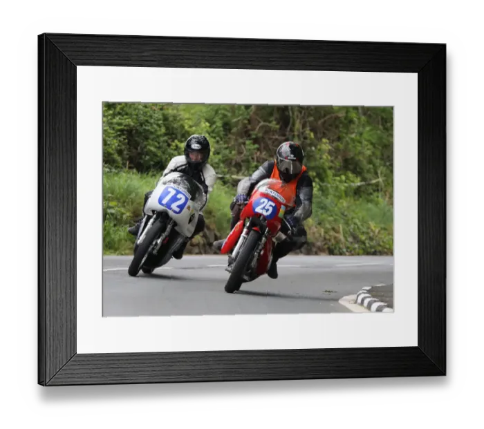 Framed Print : Bram Laveyne (Ducati, 25) & Vic Haskell (Rickman Gold Star) 2018 Pre-TT Classic Framed Print : Bram Laveyne (Ducati, 25) & Vic Haskell (Rickman Gold Star) 2018 Pre-TT Classic