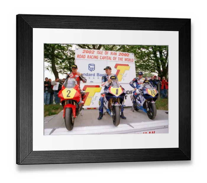 Framed Print : 2002 Senior TT podium men Framed Print : 2002 Senior TT podium men