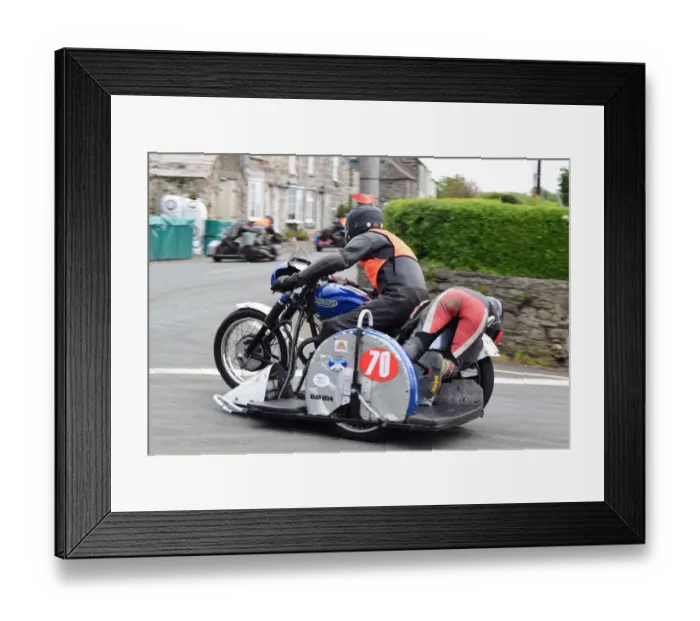 Framed Print : Chris Wickett & Colin Banks (Triumph) 2018 Pre TT Classic Framed Print : Chris Wickett & Colin Banks (Triumph) 2018 Pre TT Classic