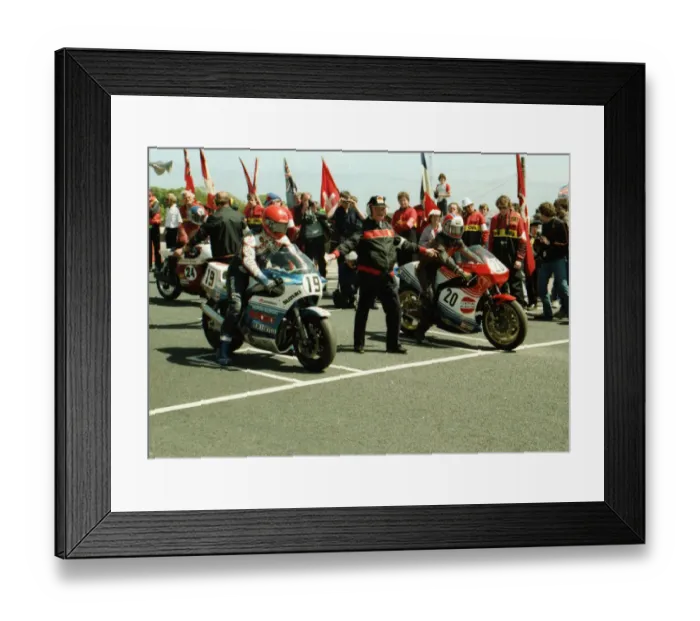 Framed Print : Rob McElnea (Suzuki) and Andy McGladdery (Kawasaki) 1984 Formula One TT Framed Print : Rob McElnea (Suzuki) and Andy McGladdery (Kawasaki) 1984 Formula One TT