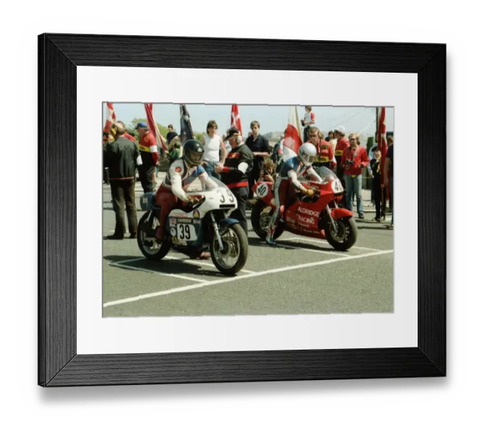 Framed Print : Alan Cathcart (BSA) and Ray Swann (Harris Kawasaki) 1984 Formula One TT Framed Print : Alan Cathcart (BSA) and Ray Swann (Harris Kawasaki) 1984 Formula One TT