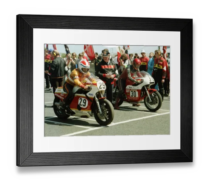Framed Print : Davy Gordon (Kawasaki) and Hartley Kerner (BSA) 1984 Formula One TT Framed Print : Davy Gordon (Kawasaki) and Hartley Kerner (BSA) 1984 Formula One TT