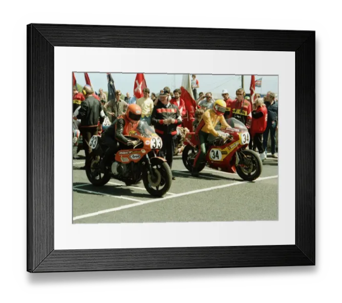 Framed Print : Dave Kerby (Kerby Kawasaki) and John Caffrey (Ducati) 1984 Formula One TT Framed Print : Dave Kerby (Kerby Kawasaki) and John Caffrey (Ducati) 1984 Formula One TT
