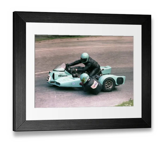 Framed Print : Bill Hall & Peter Minion (Russells Kawasaki) 1978 Sidecar TT