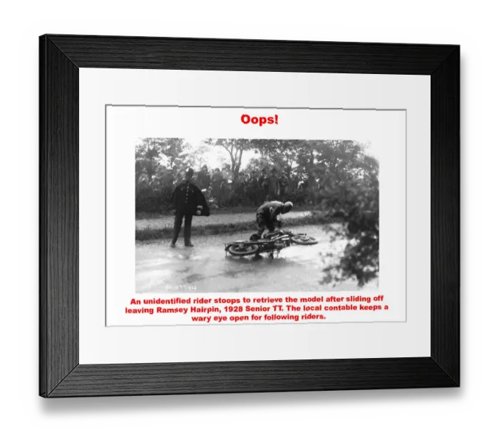 Framed Print : Oops. An unidentified riders stoops to reover the model after sliding off Framed Print : Oops. An unidentified riders stoops to reover the model after sliding off