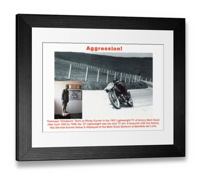 Framed Print : Agression. Tommaso Omobono Tenni at Windy Corner in the 1937 Lightweight TT Framed Print : Agression. Tommaso Omobono Tenni at Windy Corner in the 1937 Lightweight TT