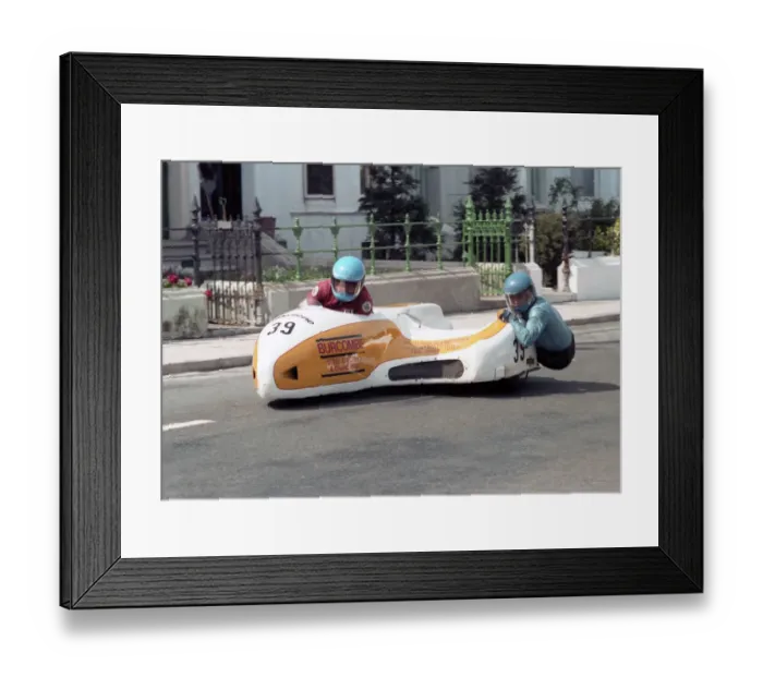 Framed Print : Mick Burcombe & Steve Parker (MBS) 1984 Sidecar TT