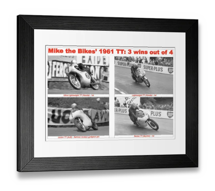 Framed Print : Mike the Bikes 1961 TT; 3 wins out of 4 Framed Print : Mike the Bikes 1961 TT; 3 wins out of 4