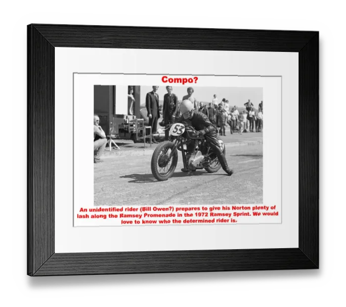 Framed Print : Compo?. An unidentified rider (Bill Owen?) peprare to give his Norton plenty Framed Print : Compo?. An unidentified rider (Bill Owen?) peprare to give his Norton plenty