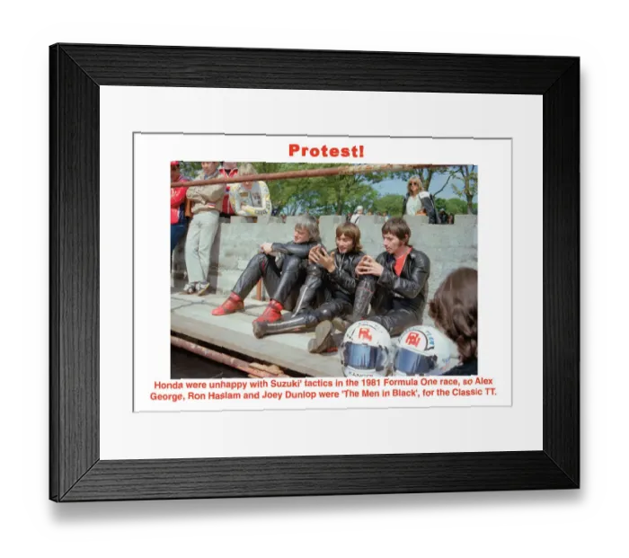 Framed Print : Protest. Honda were unhappy with Suzuki tactics in the 1981 Formula One race Framed Print : Protest. Honda were unhappy with Suzuki tactics in the 1981 Formula One race