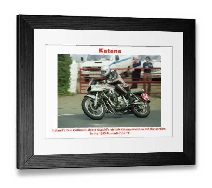 Framed Print : Katana. Irelands Eric Galbraith steers Suzukis stylish Katana model round Framed Print : Katana. Irelands Eric Galbraith steers Suzukis stylish Katana model round