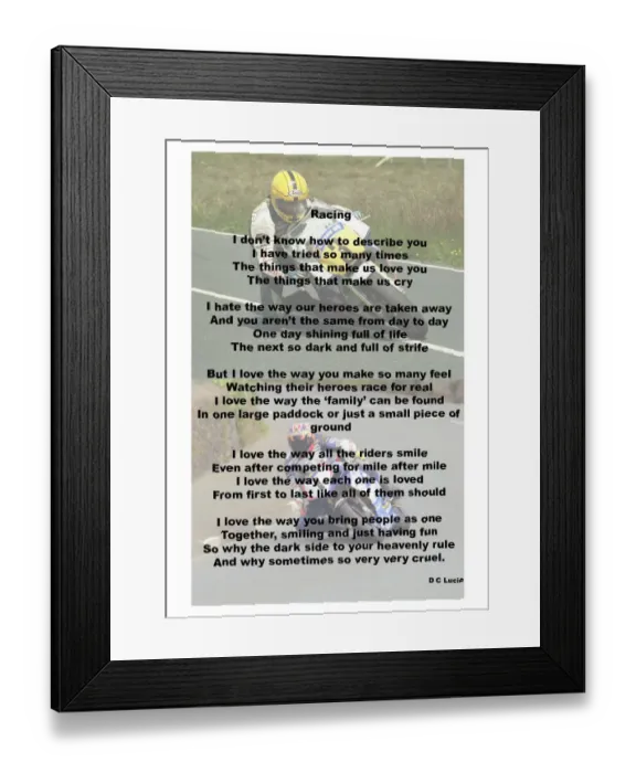 Framed Print : Racing. A poem from Dave Clucas Framed Print : Racing. A poem from Dave Clucas