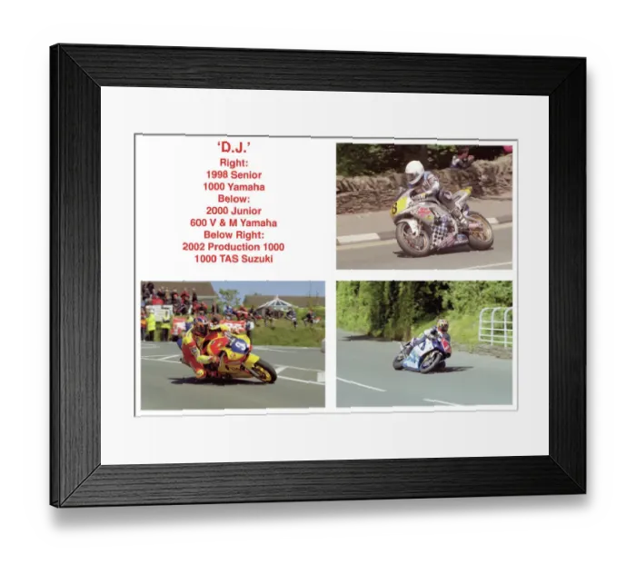Framed Print : D. J. 998 Senior TT (Yamaha). 2000 Junior (V and M Yamaha). 2002 Production 1000 (Suzuki)