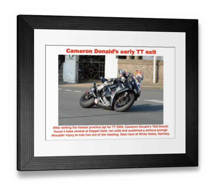Framed Print : Cameron Donalds early TT exit Framed Print : Cameron Donalds early TT exit
