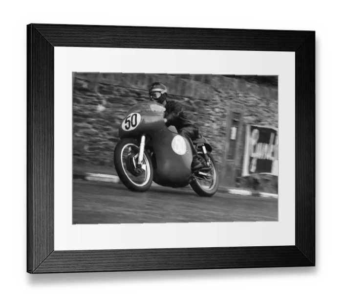 Framed Print : Peter Huby (AJS) 1962 Junior Manx Grand Prix practice