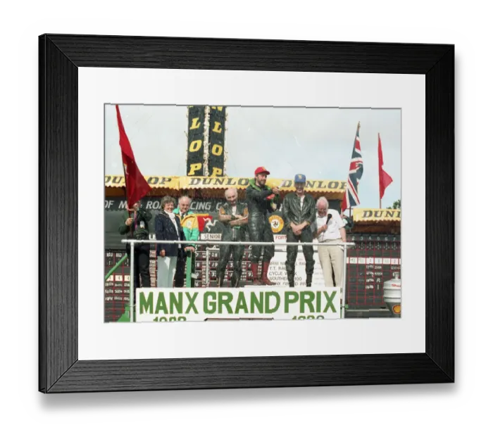 Framed Print : Podium men 1989 Senior Classic Manx Grand Prix Framed Print : Podium men 1989 Senior Classic Manx Grand Prix