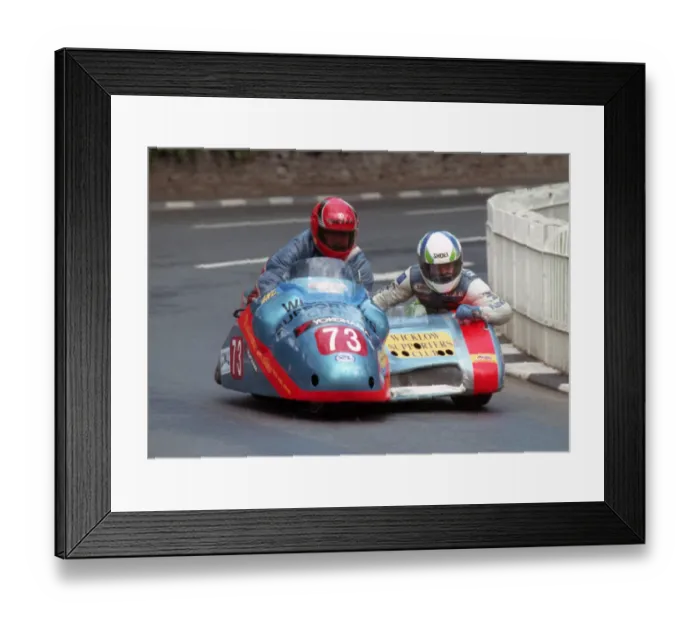 Framed Print : Andy Kinsella & Gary West (Baker Honda) 1996 Sidecar TT