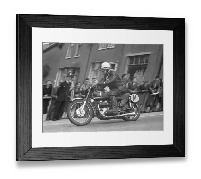 Framed Print : Angus Herbert (Matchless) Travelling Marshal 1955 TT Framed Print : Angus Herbert (Matchless) Travelling Marshal 1955 TT