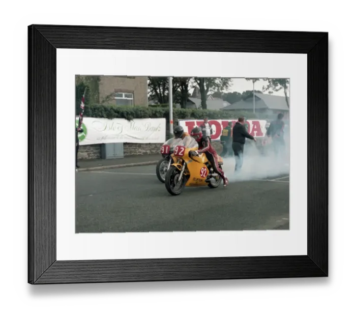 Framed Print : Robert Stephens (Rotax) and Gary Neville (Yamaha) 1985 Newcomers Manx Grand Prix Framed Print : Robert Stephens (Rotax) and Gary Neville (Yamaha) 1985 Newcomers Manx Grand Prix